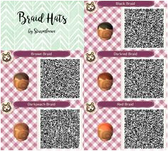 animal crossing new leaf qr code cute braided hair braid hat fashion red lightbrown brown black acnl design by sturmloewe