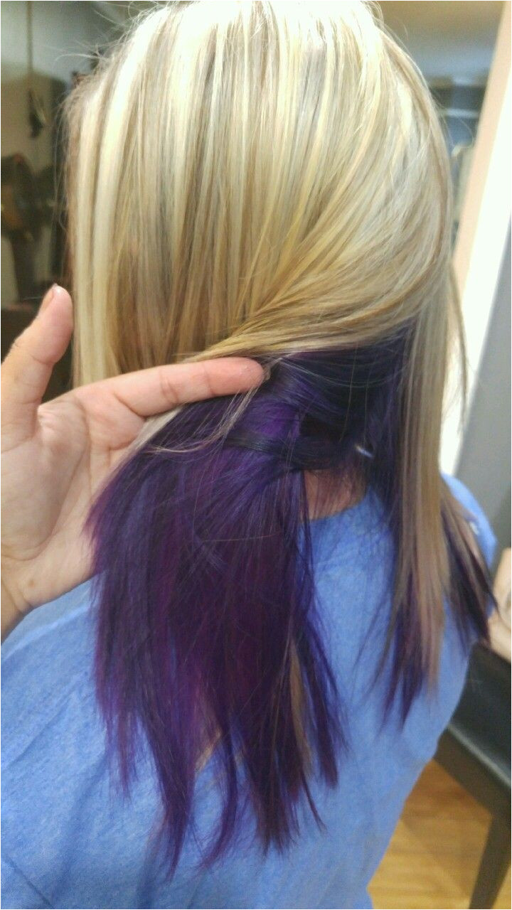 Blonde with lowlights and purple underneath Love love love my new hair hair