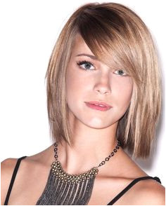 Mid length bob with long bangs and a side part plus awesome color too Medium