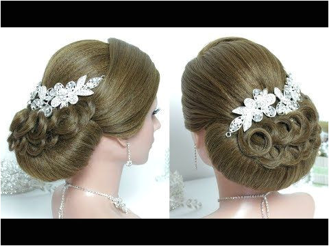 Bridal hairstyle for long hair tutorial Prom wedding updo SideBunHairstyle