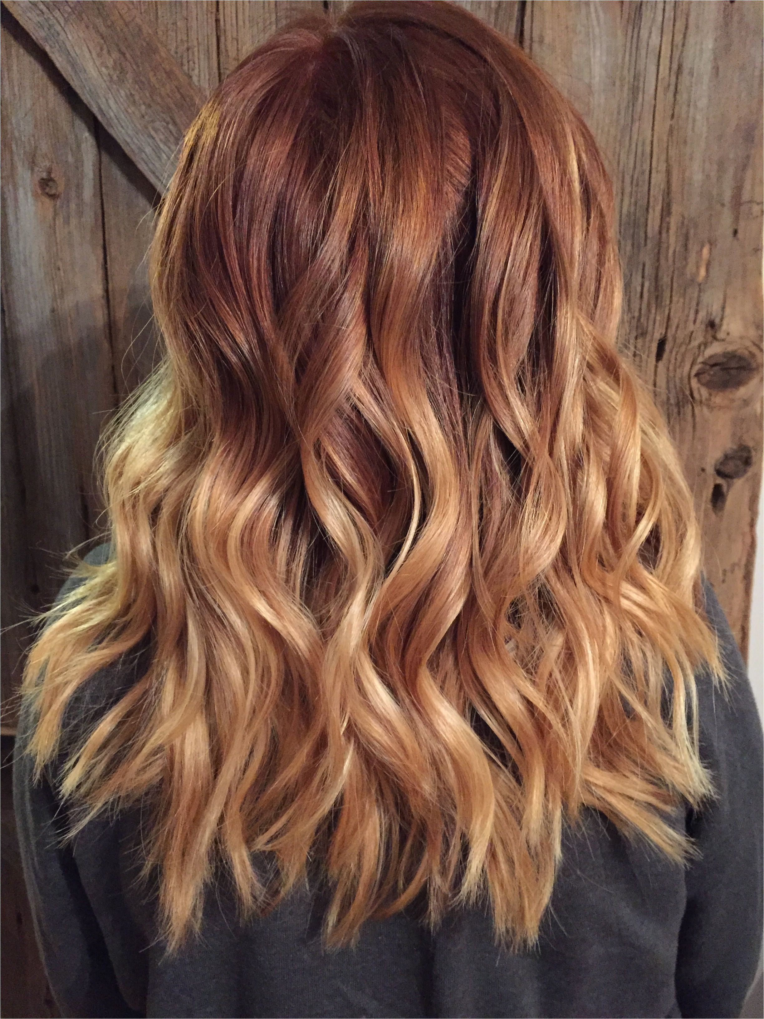 Copper Red to blonde ombré with balayage highlights