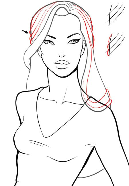 How to draw glamorous curls hairstyle step 6