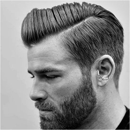 Men s Straight Hairstyles Hard Side Part with Beard