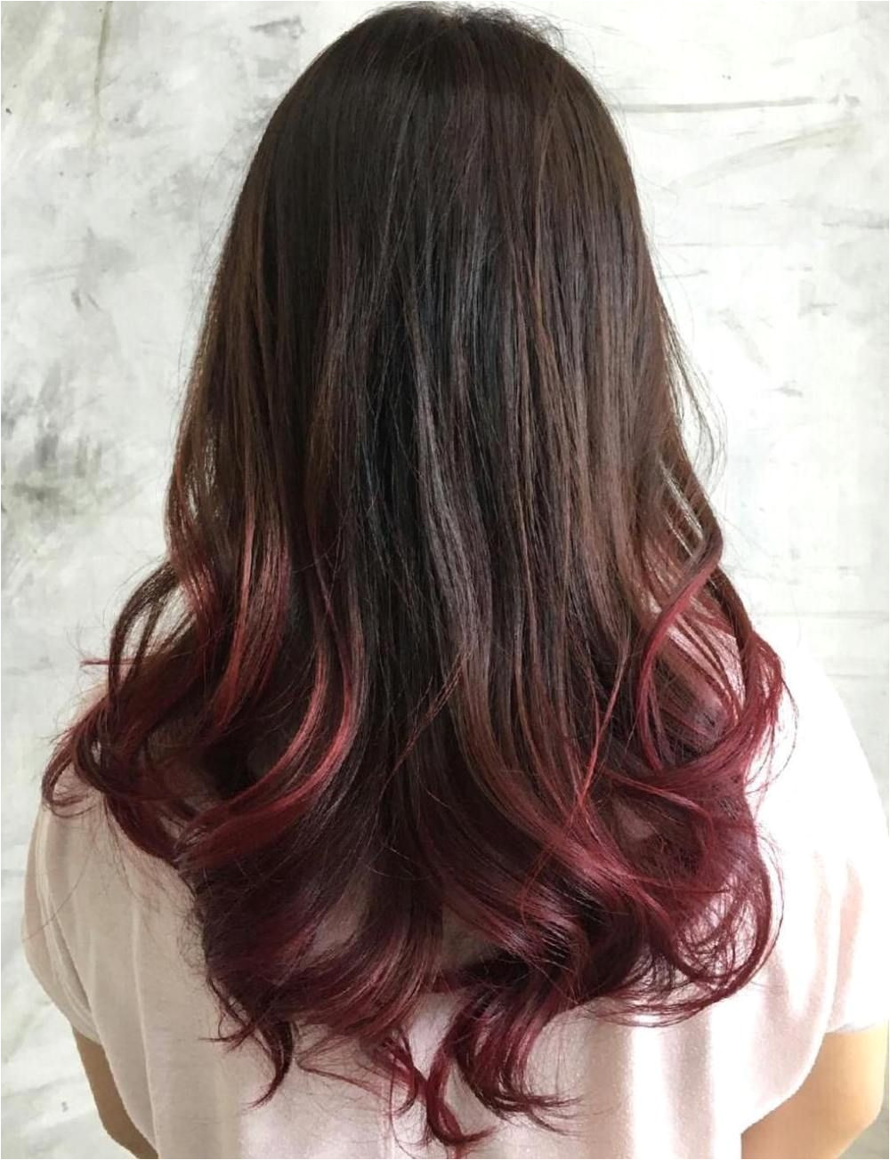 Dark Brown Hair With Burgundy Dip Dye