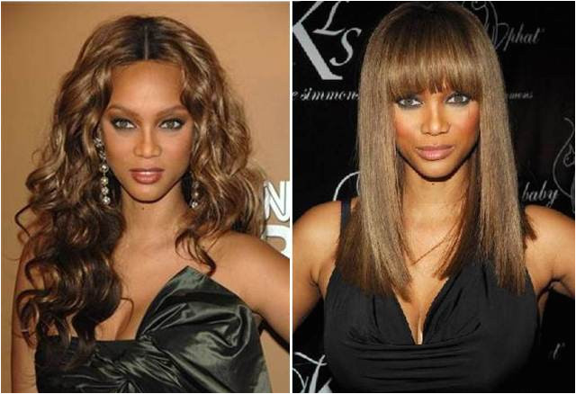 Tyra Banks an oval face left or inverted triangle right