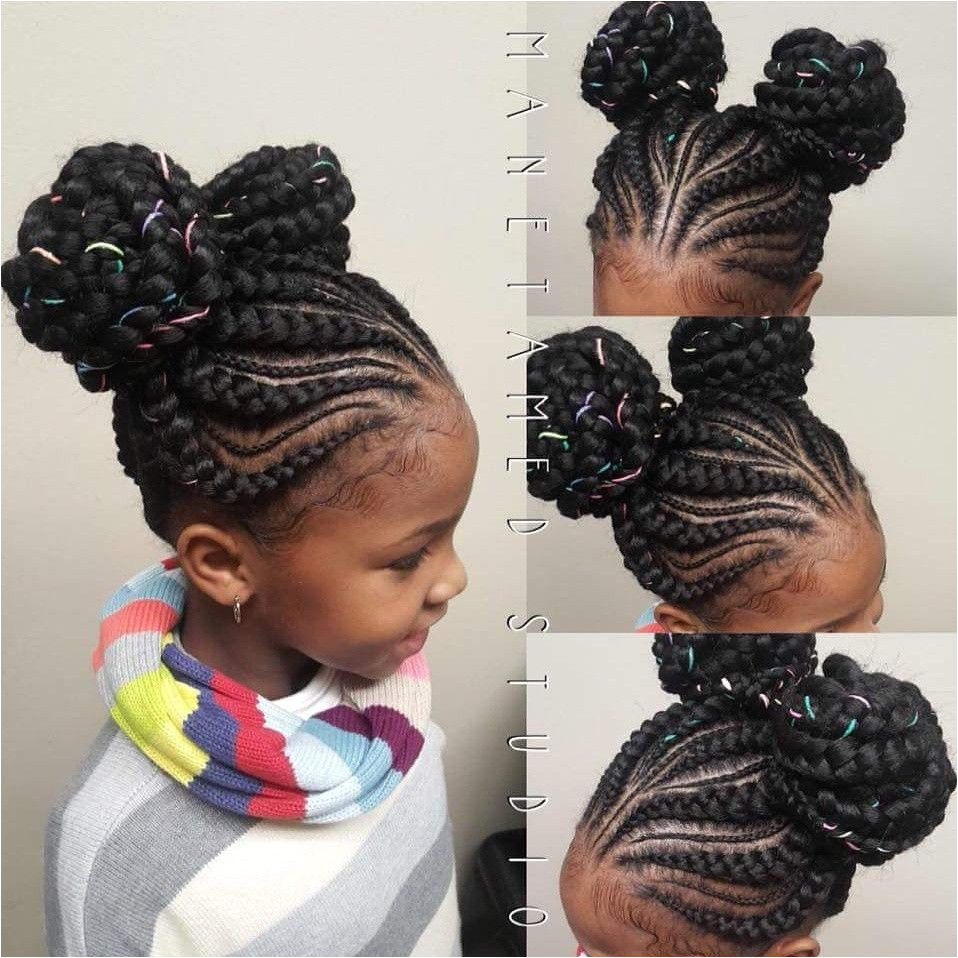 Feed in braids with minis Double bun braids Double bun braids Two buns Unicorn buns Kids styles Kids hair styles