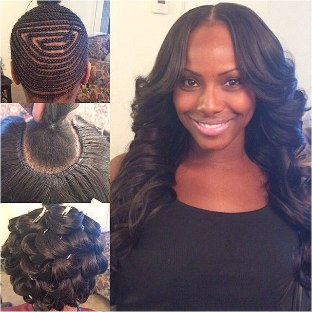 “Middle part with my signature pin curls hairbyme” hair laid