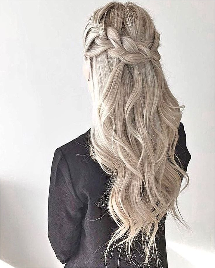 thick crown braid waves half up half down style promhair Hair Pinterest