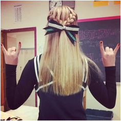 Cheer hair French braids to bow Volleyball Hairstyles Cheerleader Hairstyles Cheer Hairstyles
