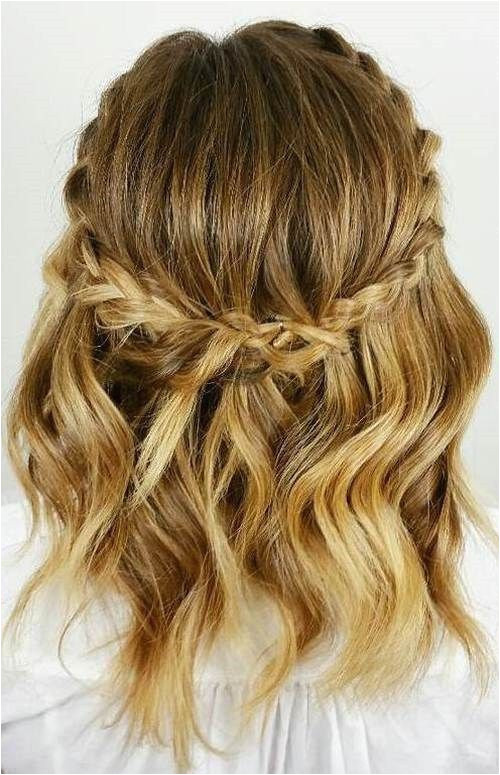 half up wavy bob with a crown braid