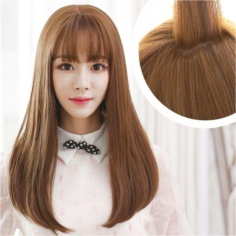 Korean Hairstyle For Girls Fresh Korean Air Bangs Wig Female Long Hair Pear Head Volume Within