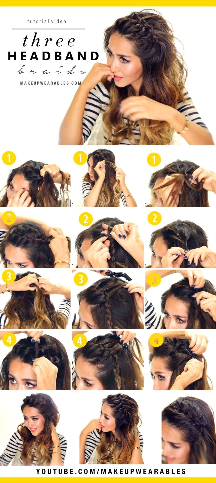 makeupwearableshairstyles “ How to 3 Easy Headband Braid Hairstyles Tutorial Cute braided half up half down updos for school work everyday ”