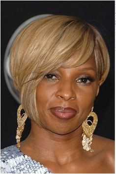 This is a classy look as Mary J Blige has gone with a hairstyle Her hair is short and styled to different lengths around at the sides