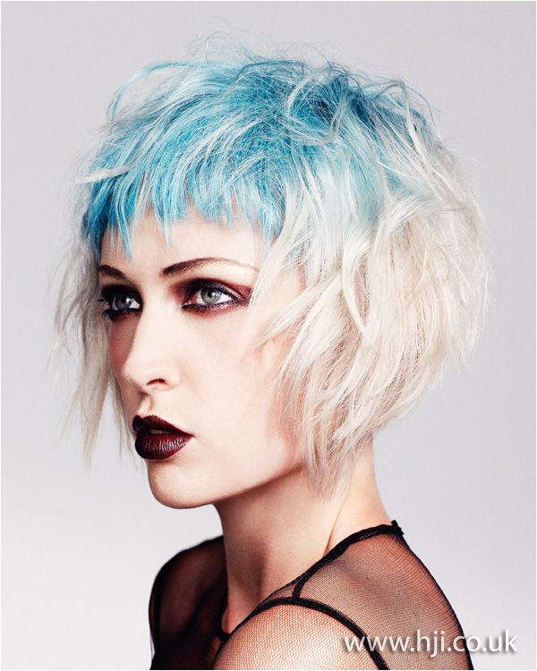 Peroxide blonde bob with a splash of turquoise