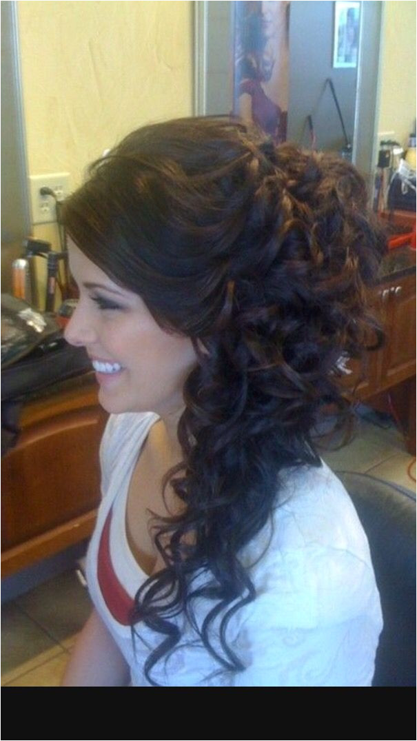 Side swept up do with curls