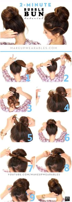 Tutorial 2 Minute Bubble Bun How To Quick Easy Fan Bun Hairstyl For medium long hair