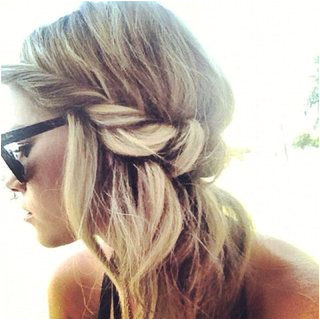 Twisted half up half down hairstyle that is perfect for a lazy day by the pool ladylux braidhair beachhair