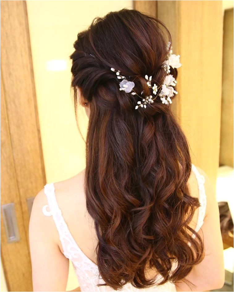 Pretty Half up half down hairstyles partial updo wedding hairstyle is a great options for the modern bride from flowy boho and clean contemporary half