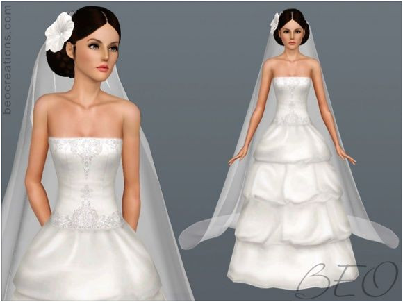 Bridal long veil and hair flowers for wedding Sims 3 free at BEO Creations Sims 3 Finds