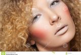 Hairstyles for Curly Hair and Big Nose Creative Style Model with Curly Hair Fun Make Up Stock