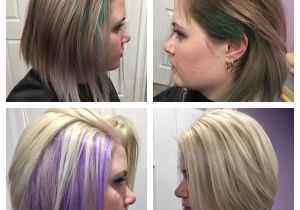 Hairstyles to Hide Dyed Hair before and after Hidden Purple Highlights Under Platinum Blonde